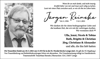Anzeige  Jürgen Reineke  Lippische Landes-Zeitung