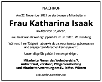 Anzeige  Katharina Isaak  Lippische Landes-Zeitung
