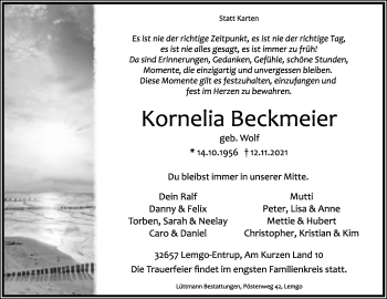 Anzeige  Kornelia Beckmeier  Lippische Landes-Zeitung