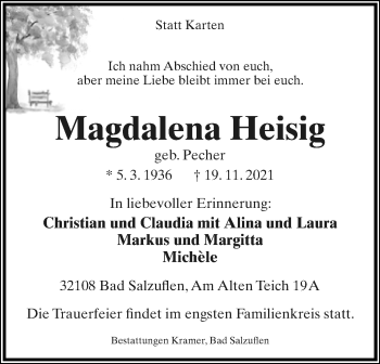 Anzeige  Magdalena Heisig  Lippische Landes-Zeitung