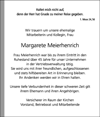 Anzeige  Margarete Meierhenrich  Lippische Landes-Zeitung
