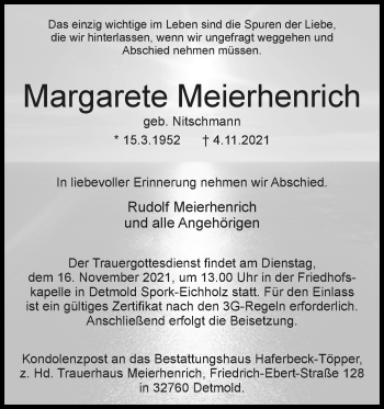 Anzeige  Margarete Meierhenrich  Lippische Landes-Zeitung