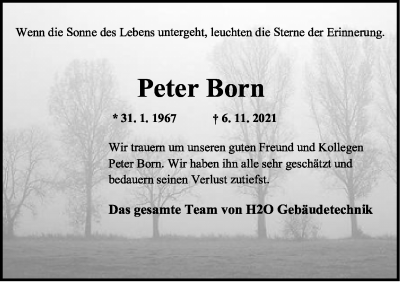  Traueranzeige für Peter Born vom 13.11.2021 aus Lippische Landes-Zeitung