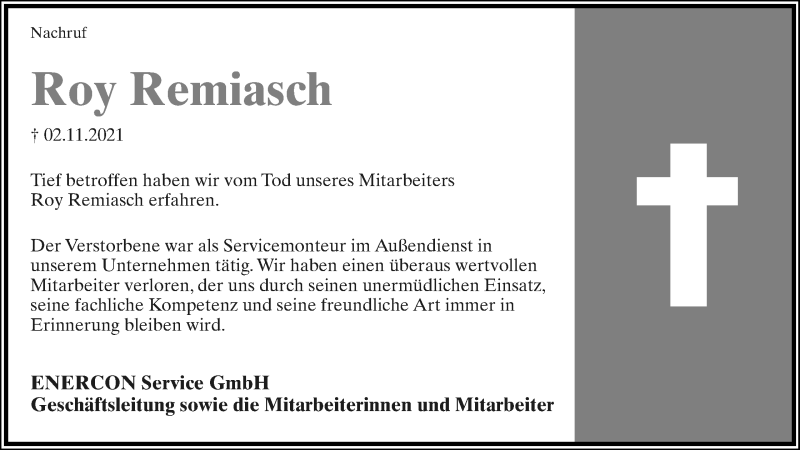  Traueranzeige für Roy Remiasch vom 15.11.2021 aus Lippische Landes-Zeitung