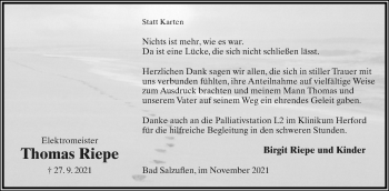Anzeige  Thomas Riepe  Lippische Landes-Zeitung