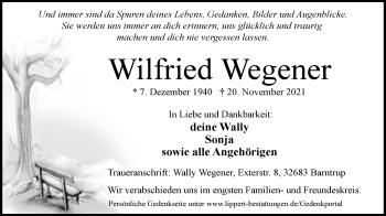 Anzeige  Wilfried Wegener  Lippische Landes-Zeitung