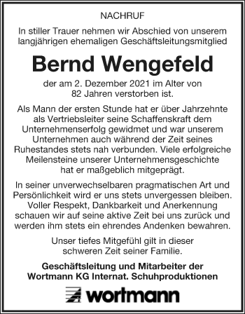 Anzeige  Bernd Wengefeld  Lippische Landes-Zeitung