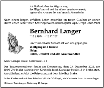 Anzeige  Bernhard Langer  Lippische Landes-Zeitung