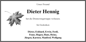 Anzeige  Dieter Hennig  Lippische Landes-Zeitung