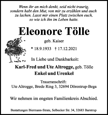 Anzeige  Eleonore Tölle  Lippische Landes-Zeitung