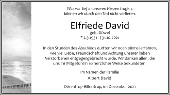 Anzeige  Elfriede David  Lippische Landes-Zeitung