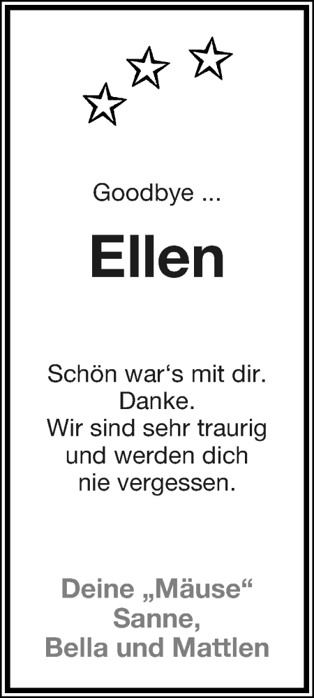  Traueranzeige für Ellen Tölle vom 04.12.2021 aus Lippische Landes-Zeitung