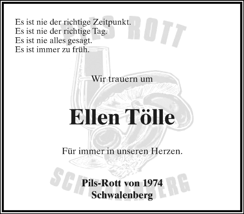  Traueranzeige für Ellen Tölle vom 04.12.2021 aus Lippische Landes-Zeitung