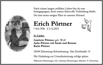 Anzeige  Erich Pörtner  Lippische Landes-Zeitung