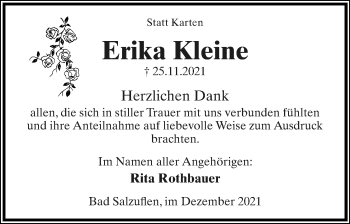 Anzeige  Erika Kleine  Lippische Landes-Zeitung