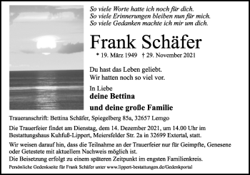Anzeige  Frank Schäfer  Lippische Landes-Zeitung