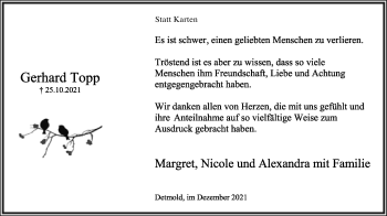 Anzeige  Gerhard Topp  Lippische Landes-Zeitung