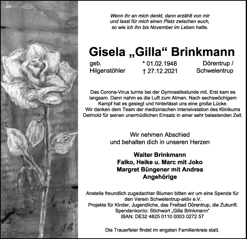  Traueranzeige für Gisela Brinkmann vom 31.12.2021 aus Lippische Landes-Zeitung