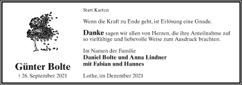Anzeige  Günter Bolte  Lippische Landes-Zeitung