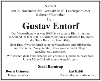 Anzeige  Gustav Entorf  Lippische Landes-Zeitung
