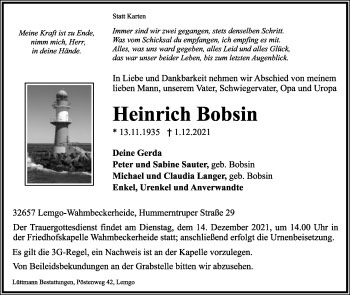 Anzeige  Heinrich Bobsin  Lippische Landes-Zeitung