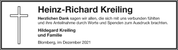 Anzeige  Heinz-Richard Kreiling  Lippische Landes-Zeitung