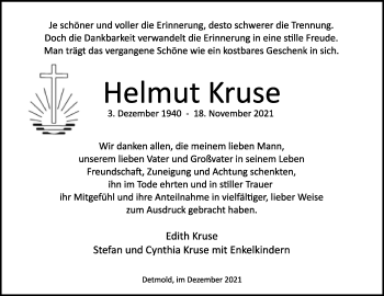 Anzeige  Helmut Kruse  Lippische Landes-Zeitung