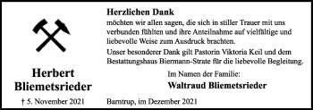 Anzeige  Herbert Bliemetsrieder  Lippische Landes-Zeitung