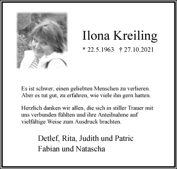Anzeige  Ilona Kreiling  Lippische Landes-Zeitung