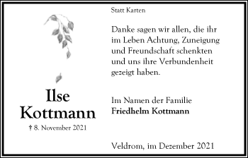 Anzeige  Ilse Kottmann  Lippische Landes-Zeitung
