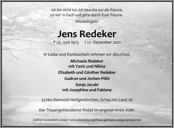 Anzeige  Jens Redeker  Lippische Landes-Zeitung