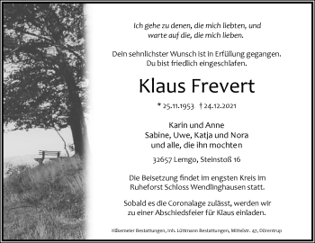 Anzeige  Klaus Frevert  Lippische Landes-Zeitung