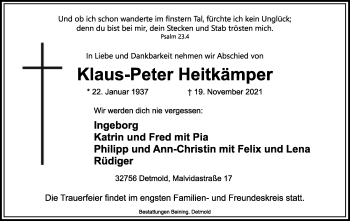 Anzeige  Klaus-Peter Heitkämper  Lippische Landes-Zeitung