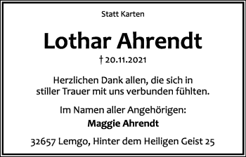 Anzeige  Lothar Ahrendt  Lippische Landes-Zeitung