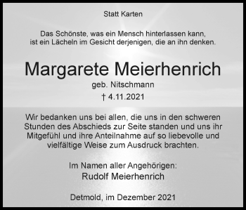 Anzeige  Margarete Meierhenrich  Lippische Landes-Zeitung