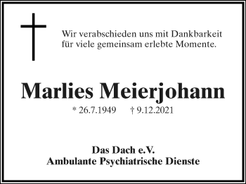 Anzeige  Marlies Meierjohann  Lippische Landes-Zeitung