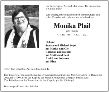 Anzeige  Monika Plail  Lippische Landes-Zeitung