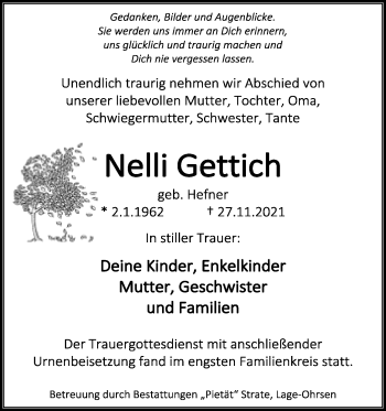 Anzeige  Nelli Gettich  Lippische Landes-Zeitung
