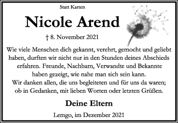 Anzeige  Nicole Arend  Lippische Landes-Zeitung