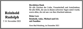 Anzeige  Reinhold Rudolph  Lippische Landes-Zeitung