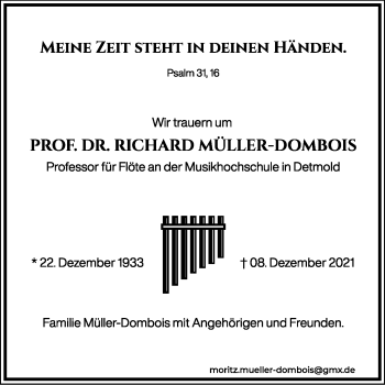 Anzeige  Richard Müller-Dombois  Lippische Landes-Zeitung