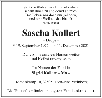 Anzeige  Sascha Kollert  Lippische Landes-Zeitung