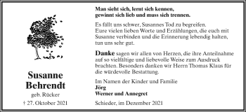 Anzeige  Suasanne Behrendt  Lippische Landes-Zeitung