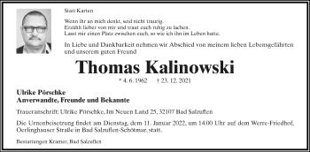 Anzeige  Thomas Kalinowski  Lippische Landes-Zeitung