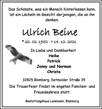 Anzeige  Ulrich Beine  Lippische Landes-Zeitung