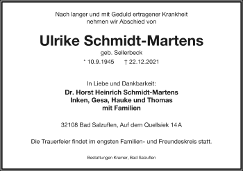Anzeige  Ulrike Schmidt-Martens  Lippische Landes-Zeitung