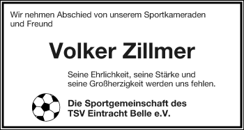 Anzeige  Volker Zillmer  Lippische Landes-Zeitung