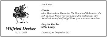 Anzeige  Wilfried Decker  Lippische Landes-Zeitung