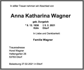 Anzeige  Anna Katharina Wagner  Lippische Landes-Zeitung