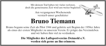 Anzeige  Bruno Tiemann  Lippische Landes-Zeitung